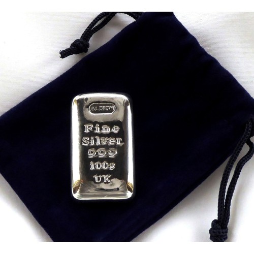 100g Silver Bullion Bar 999.9 Fine Silver in Pouch